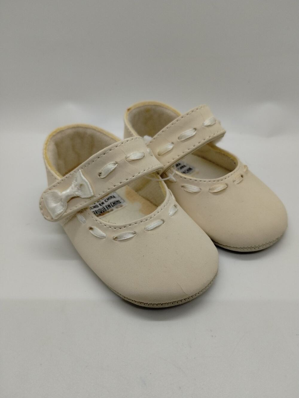 Vintage Gold Bug Infant Baby Dress Booties Shoes - Size 1 - Cracking - Doll Shoe